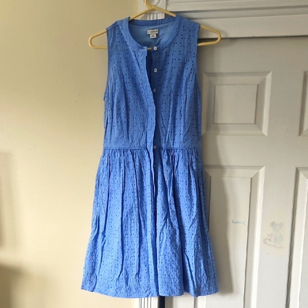 Blue Sleeveless Eyelet Dress